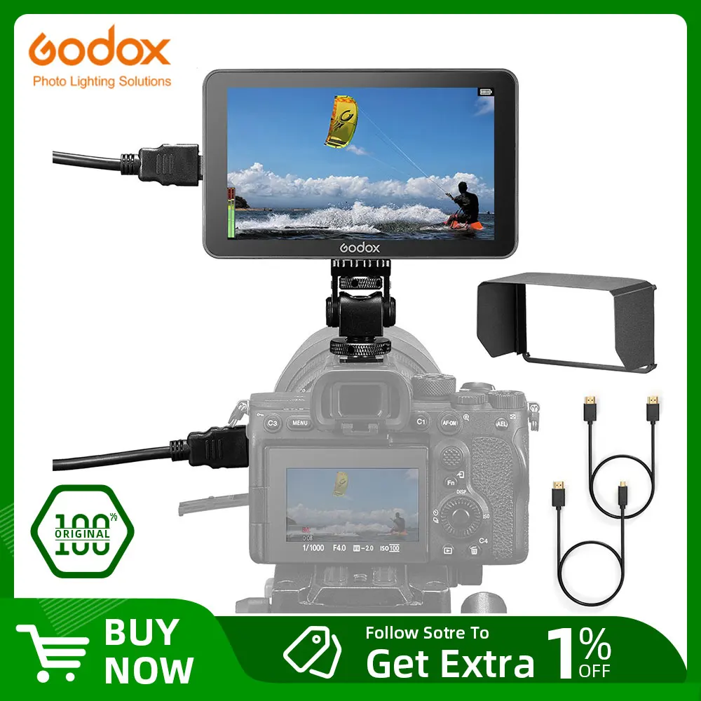 DSLR Field Monitor Godox GM6S 4K HDMI 5.5 Inch DSLR 3D LUT Touch Screen IPS FHD 1920x1080 Video Ultra Bright Camera Field
