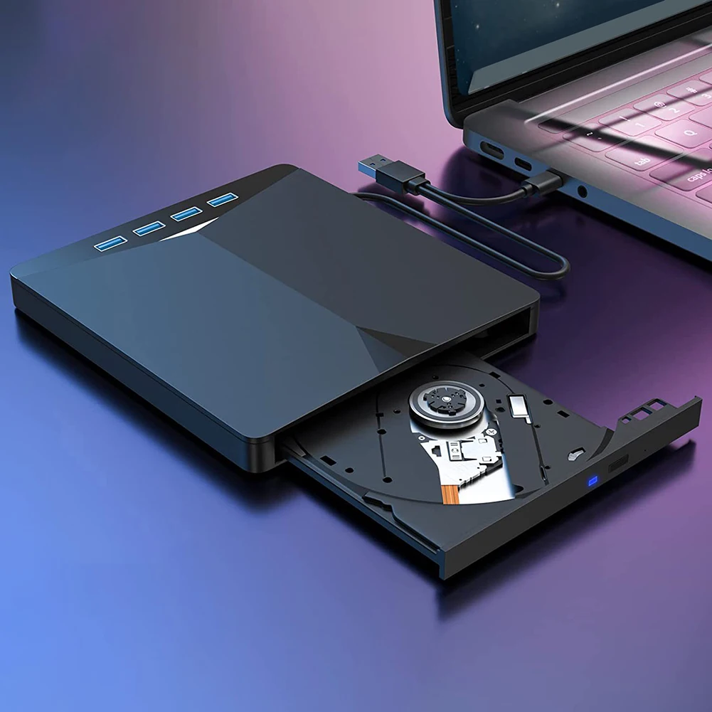 7-in-1 USB3.0 Type-C External Mobile Drive CD DVD RW Optical Drive Portable Burner Reader Player for Windows 11/10/8/7/Linux/ OS