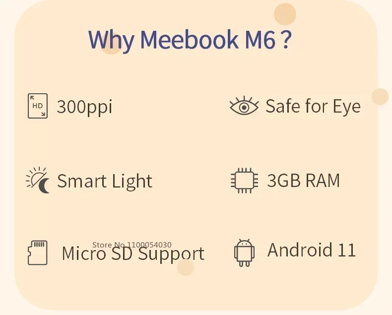 Description Picture 4 of itemOriginal Meebook M6 E-book Reader 6 inch E-ink 300PPI Screen Ereader with Dual Color Frontlight 3G/32GB Android 11 EBook Reader