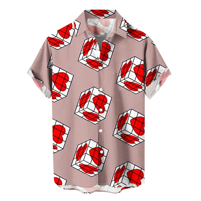 thumbnail image 1 of Camisas casuales con estampado de amor en 3D para hombre, camisa de playa de estilo hawaiano de manga corta a la moda, ropa de gran tamaño para hombre, 1 of 4