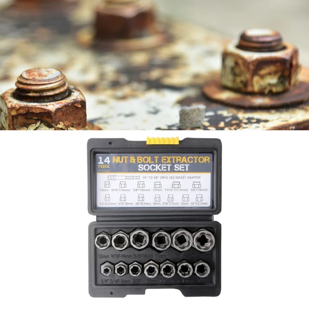 Damaged Bolt Removal Tool 14 Pieces Impact Bolt & Nut Remover Set Alloy Damaged Nut Remover Extractor Socket Tool nut bolt extractor set