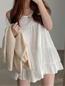 Chic Summer Off-oulder Svel Chiffon Vest Dr with Ruffle round Ne Loose Fit ort Skirt for Young Women 1