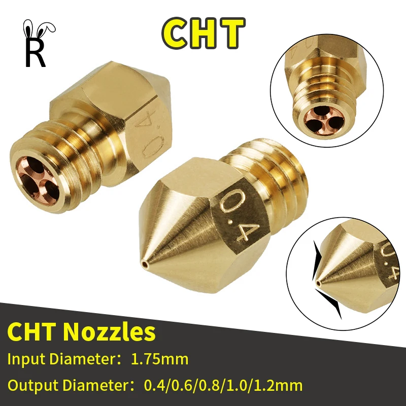 3D Printer MK8 Clone CHT Nozzle 0.4mm-1.2mm For 1.75mm Filament CR10S Ender-3 High Flow Extruder Print Head Upgrade Accessories