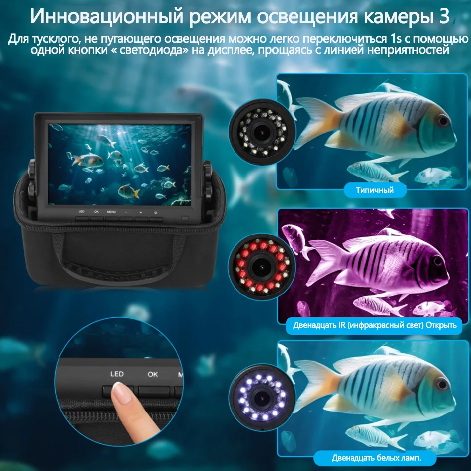 1200tvl & 7 zoll unterwasser video kamera für winter eisfischen, 24 stücke led licht & infrarot unterwasser kamera für winter fischer raum
