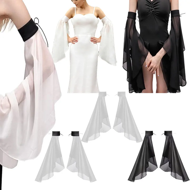 1Pair Women Sunscreen Long Detachable Sleeves Simple Decorative Tulle Sheer Arm Warmers for Wedding or Daily Wear Accessories sunscreen gloves arm sleeves