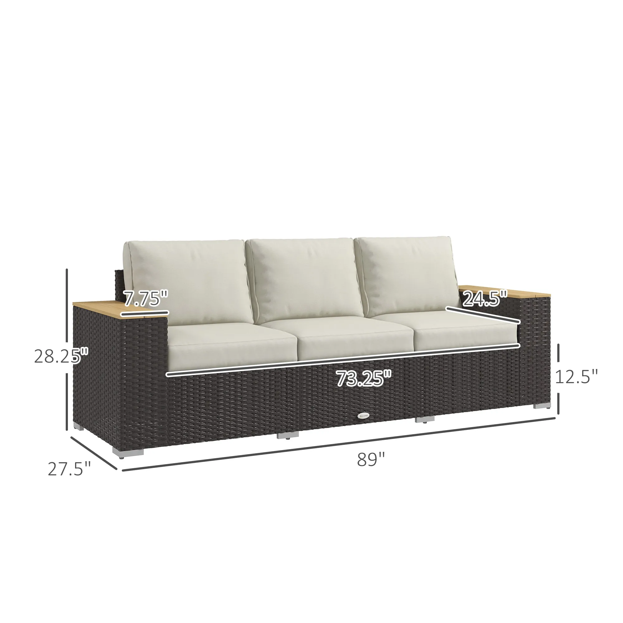 Outsunny 3-Seater Outdoor Sofa W/ 4" Thick Cushions, Outdoor Couch, Beige 3
