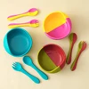 3PCS Baby Silicone Tableware Sets Color Contrast Suction Bowl Soft Spoon Fork Feeding Training Baby Dinner Set Baby Utensils 2