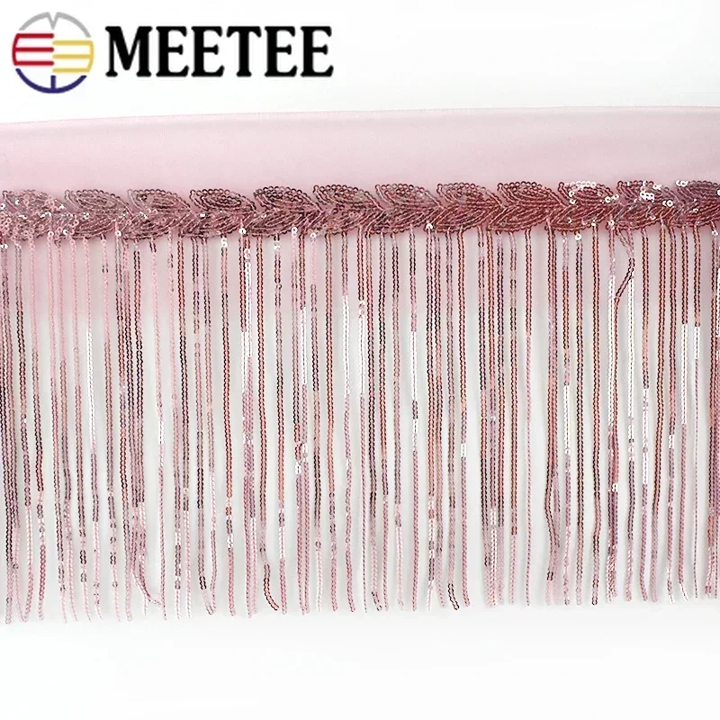 1/2/4Yard Meetee 20cm 스팽글 술 레이스 트림 반짝이 프린지 리본 DIY 수제 댄스 공연 의류 장식 재료