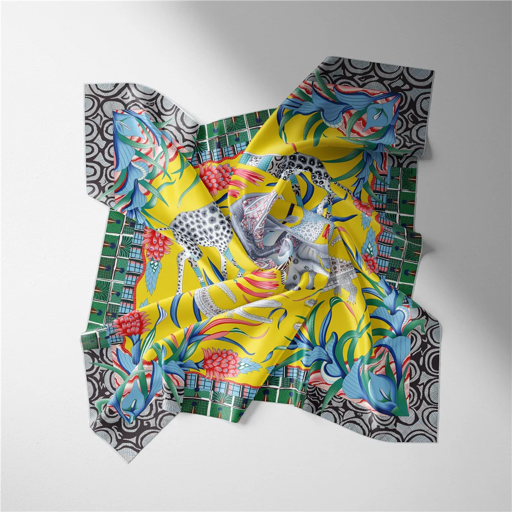 53 cm Elefant Giraffe Zebra Quadrat Schal Marke Design Pferd Luxus Seide Frauen Schal Bandana Stirnband Mode Hijab Halstuch – Detail 8