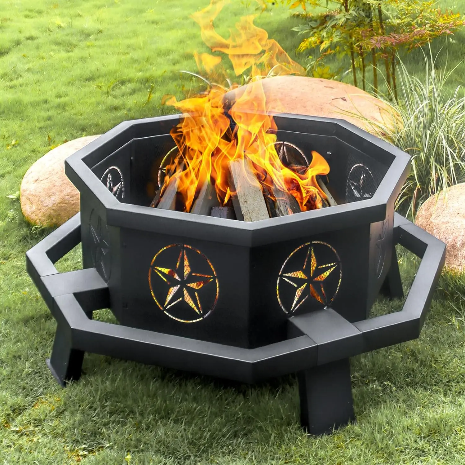 43 Inch Octagonal Fire Pit,Wood Burning Firepit for Bonfire, Firepits for Outside,Camping, Backyard, Patio,Bonfire,Garden