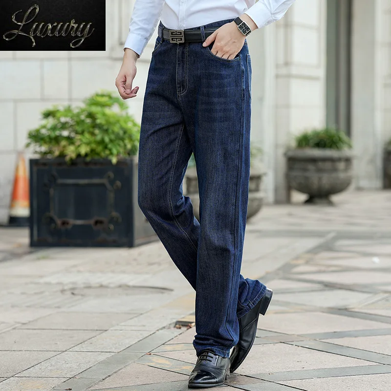 

2023 Men's Jeans Big Tall Straight Leg High Waist Black Male Classic Extra Lengthen Long Length Stretch Denim Trousers Men