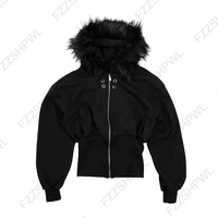 Y2K Aesthetic Women's Autumn Winter Fur Collar Sweatshirt Harajuku Gothic Punk Rock Hottie Sweatshirt Jacket Emo Girl Streetwear