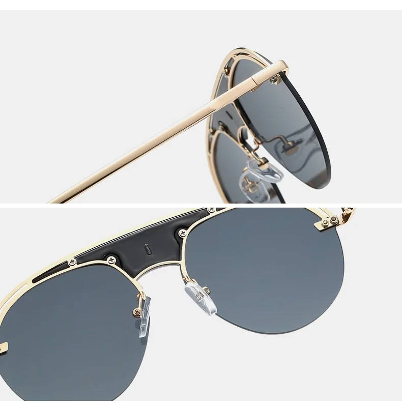 Retro Steampunk Stil Sunglasses2024 Männer Frauen Marke Designer Runde Metall Rahmen Punk Metall Schilde Objektiv Sonnenbrille Gafas de So – Detail 2