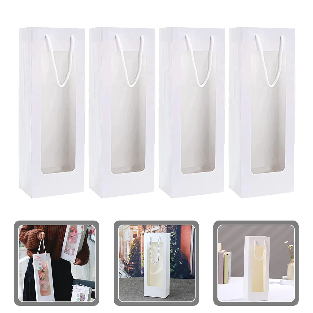 

4pcs Gift Bags with Window Paper Red Gift Carrier Bag Bottle Bag