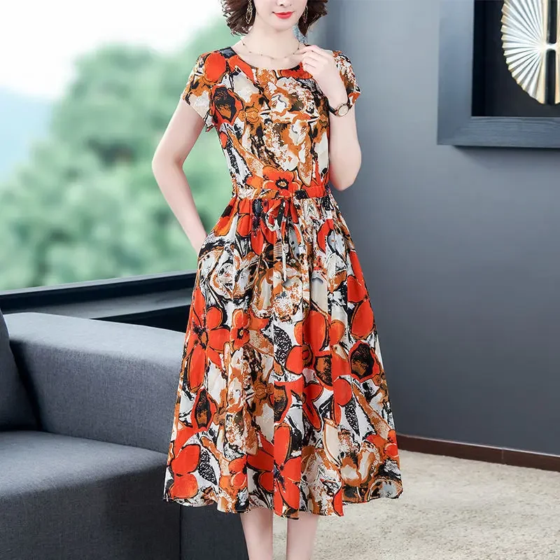

Dress Summer Women's Clothing Cotton Maxi Dress Loose High End Plus Size Robe Korean Fashion Leisure Printing Nightdress Retro