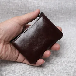 Vintage Leather Mini Coin Purse: Unisex Handmade Cowhide Wallet & Key Case (Dark Brown)
