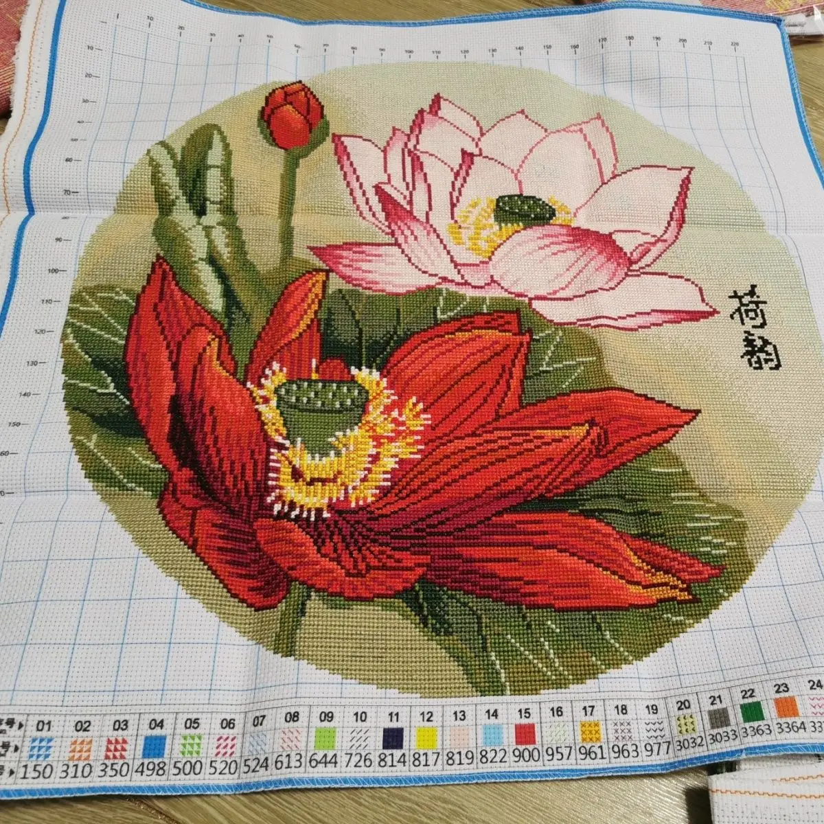 [Prodotto Finito A Punto Croce Fatto A Mano Puro] Tessuto Ricamato (Lotus Rhyme) 72*72 Cuore Da Disegno 60*60