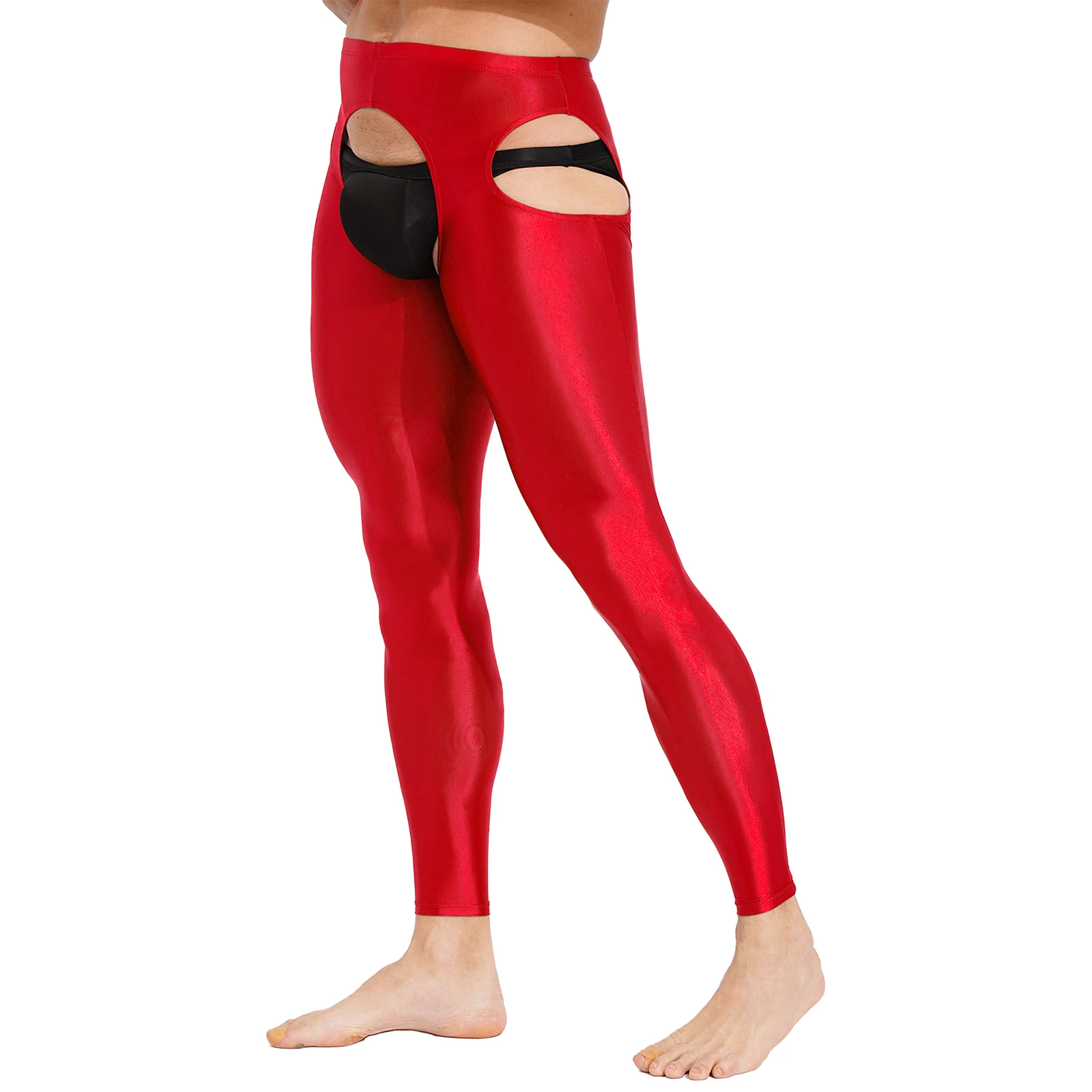 Mens Lingerie Skinny Pants Underwear Nightwear Stretchy Crotchless Leggings Hollow Out Glossy Elastic Waistband Underpants men leggings