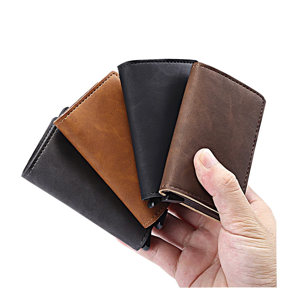 Top Quality Wallets Men Money Bag Mini Purse Male Vintage Brown Leather  Rfid Card Holder Wallet Small Smart Wallet Pocket Walet