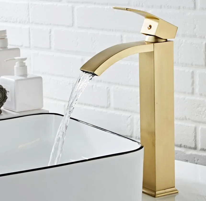 Description Picture 4 of itemBasin faucet brass Brushed Gold bathroom single handle sink Wash waterfall