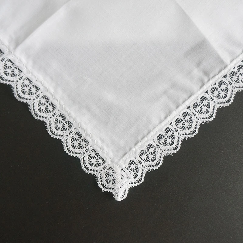 White Hankie Women Handkerchiefs Cotton Lace Trim Super Soft Washable Hanky Chest Towel Pocket Lace Trim Handkerchiefs