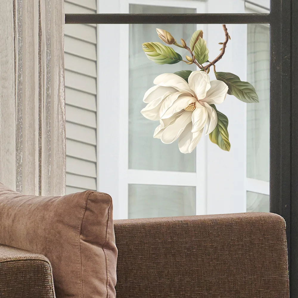 Simple Magnolia Flower PVC Static Mirror Stickers For Window Decoration Room Decor Aesthetic Bathroom Accessories Home Decor