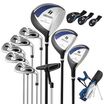 9 10 12 Pieces Men's Complete Golf Clubs Set with 460CC Driver Fairway Wood Hybrid Irons Putter Portable Regular Golf Club Pack