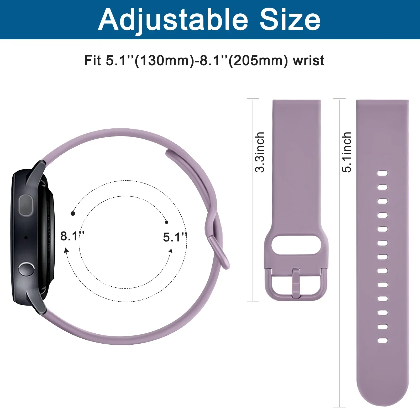 Versatile 20mm Silicone Smartwatch Strap in Black