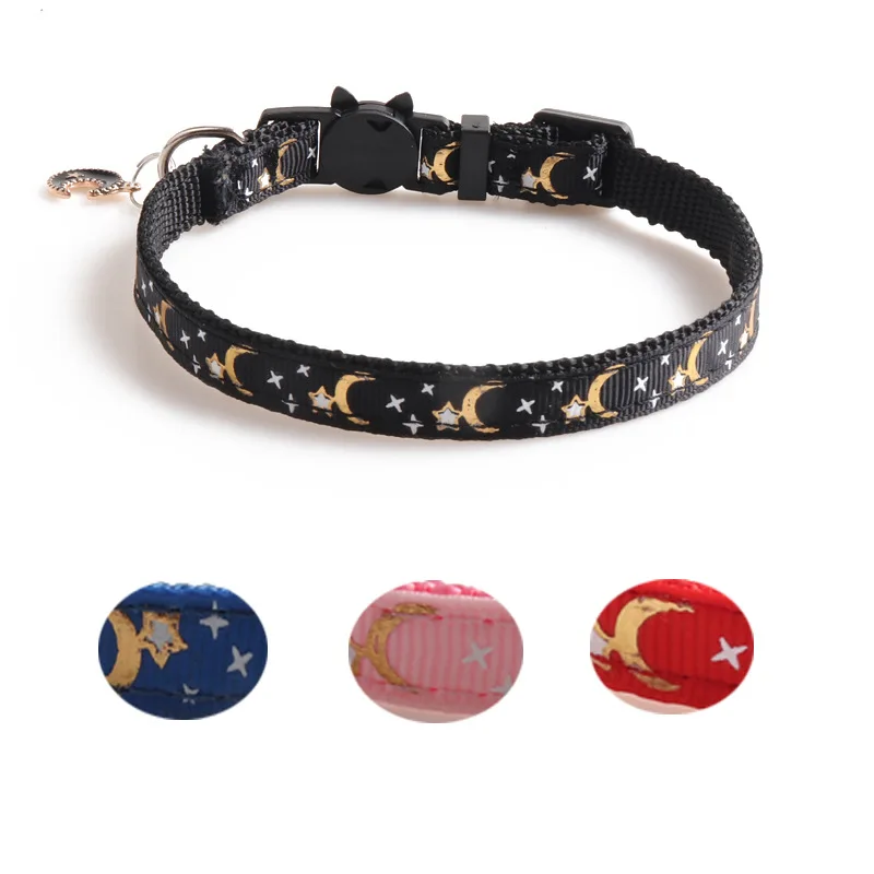 

Cute Pet Cat Collars with Moon Star Pendant Decor Adjustable Puppy Kitten Necklace Fruits Pattern Cats Rabbit Collars with Bells