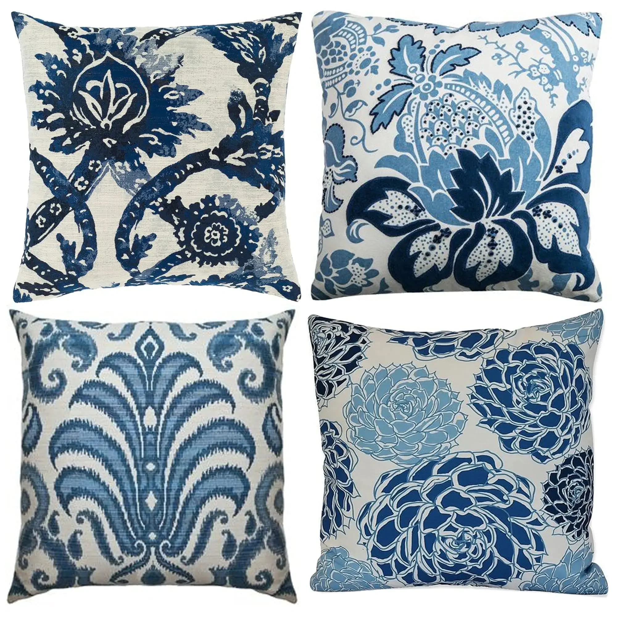Blue flower retro pattern linen pillowcase sofa cushion cover home