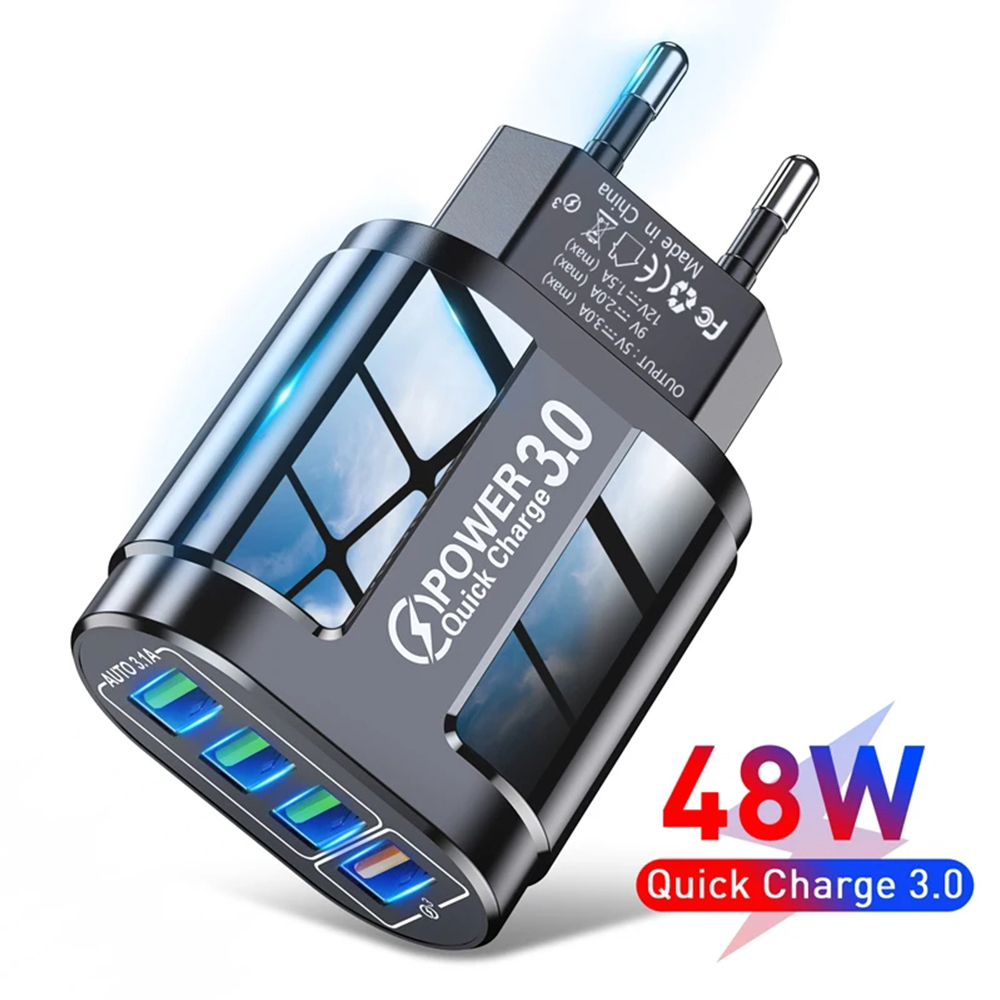  48W Fast Charging USB Type C Charger 4 Port EU KR PD QC3.0 Wall Quick Charge Phone Adapter For iPhone 15 Xiaomi Huawei Samsung 