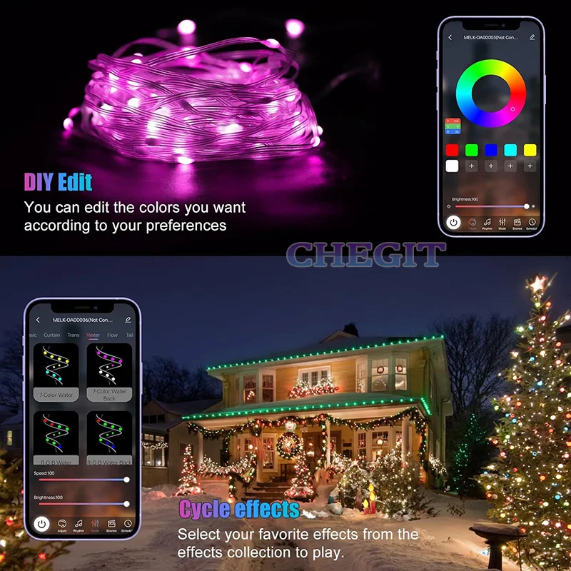 5/10/20M RGBIC USB 5V LED Sting Light Bluetooth Music APP Programmable DIY Fairy Lights Birthday Party Christmas Waterproof