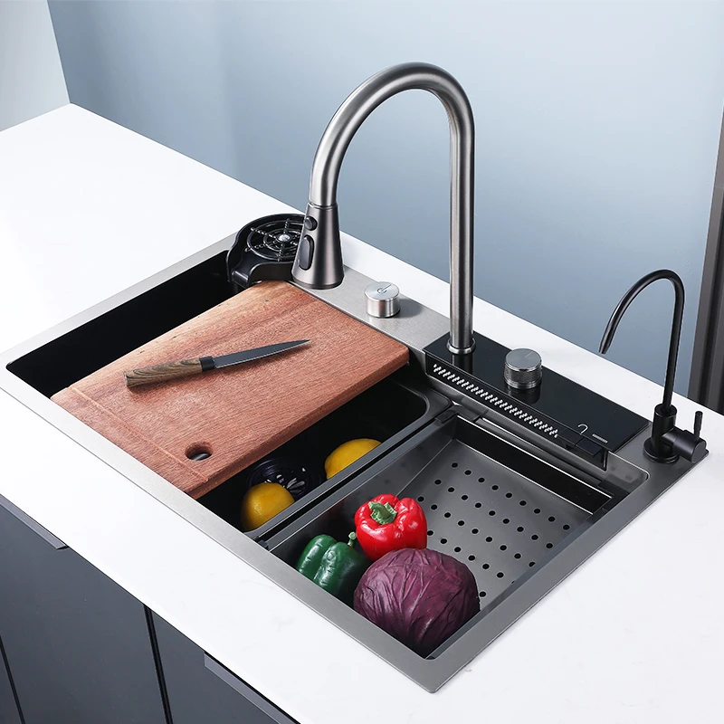 Lefton Waterfall Workstation Kitchen Sink Set with Digital Temperature Display-KS2204