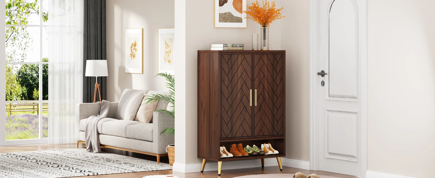Tribesigns 6-Tier Shoe Cabinet with Doors, Wooden Shoe Storage Cabinet with Adjustable Shelves for Entryway, Hallway, Bedroom