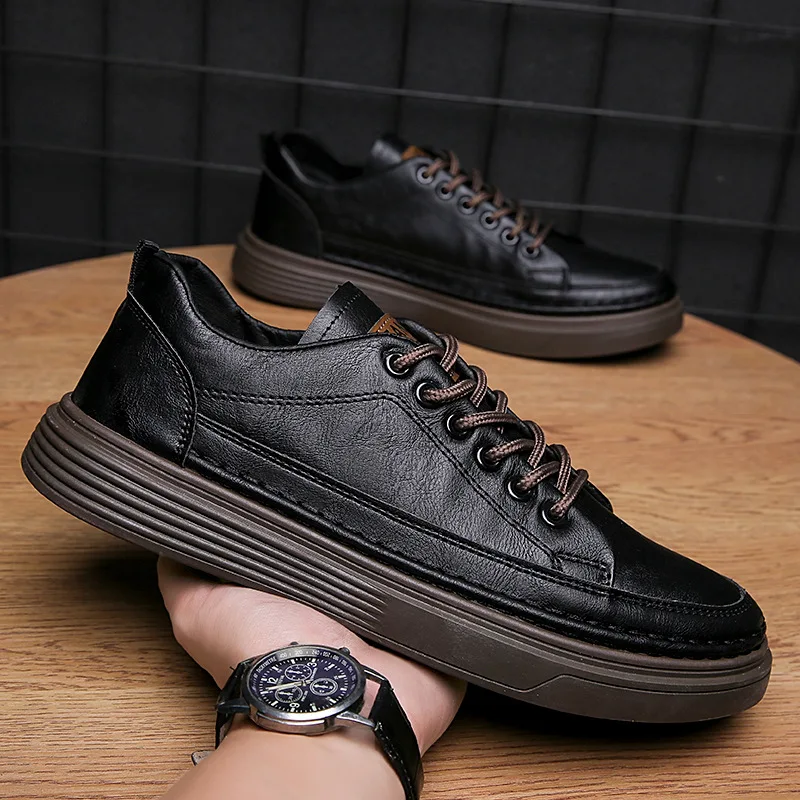 

Men's Leather Shoess 2022 Summer Lace Up Trend Comfortable Male Shoes Fashion British Low Top Sneakers Outdoor Walking Footwear