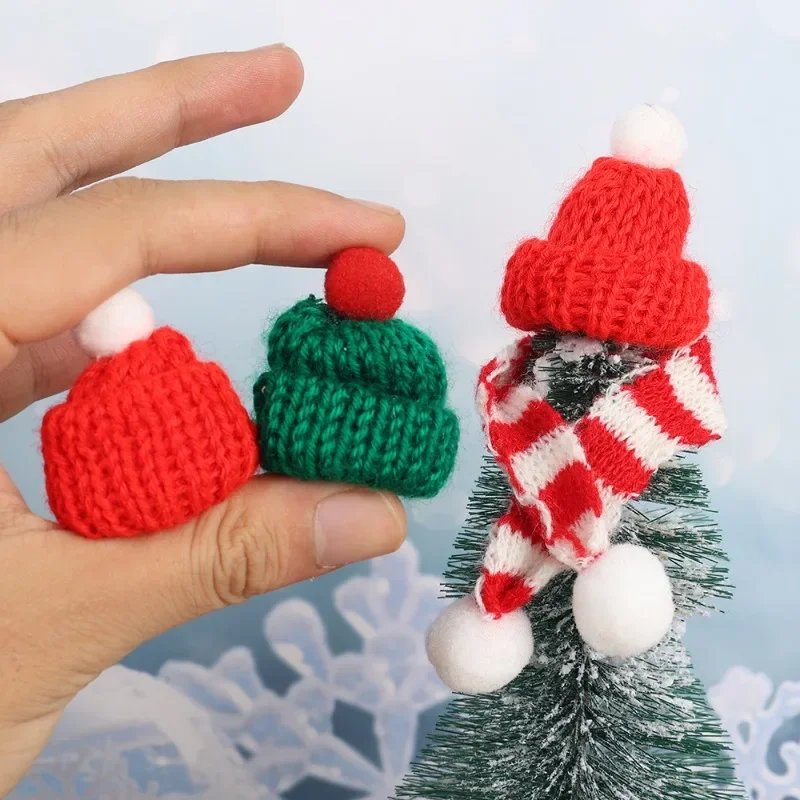 Christmas Hat Holder 50/10Pcs Red Mini Santa Hat Knitting Cap for Cat Rabbit Doll Lollipop Wine Bottle Covers Xmas Bottles Holder Table Dinner Decor christmas beanie hat,christmas hat holder