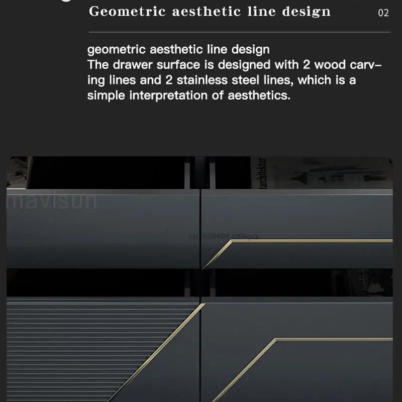 Black Kitchen Cabinet Decoration Simple Solid Wood Living Room Furniture Luxury Villa Large Capacity Buffet Stainless Steel Leg