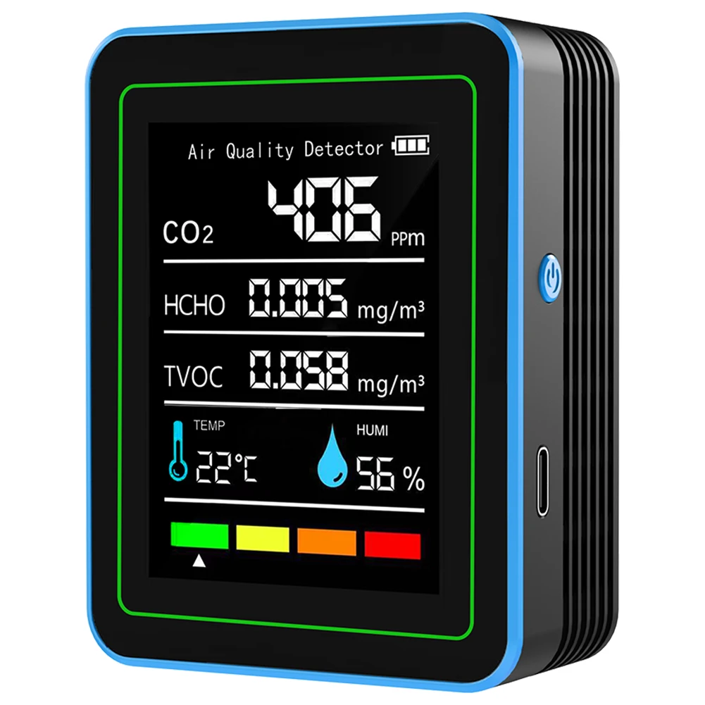 5-in-1 Air Quality Monitor Air Quality Detector USB Charging CO2 Detector Temperature and Humidity Monitor for Indoor Outdoor