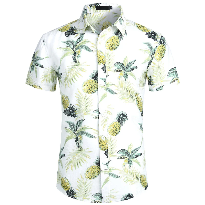 Summer Luxury Men's Shirt Pineapple Lapel Short-sleeved Print Hawaiian Shirts Loose Casual Fashion Oversized Tops Men's Clothing 3