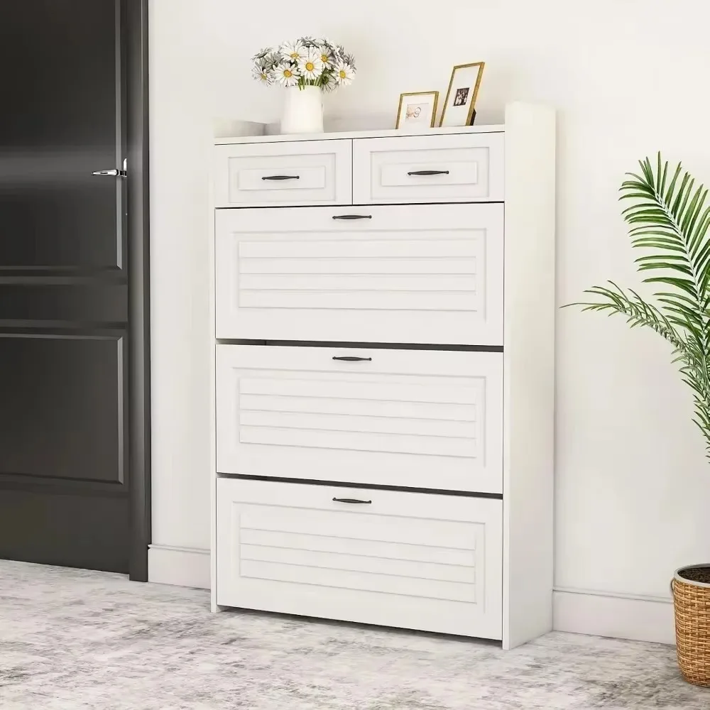 Shoe Storage Cabinet with 3 Flip Drawers, White Freestanding Storage Racks for Entryway Hidden Narrow Shoe Organizers Perfect