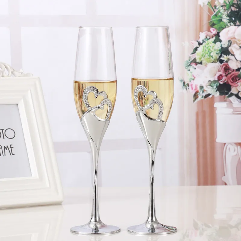 2Pcs/Set Crystal Champagne Glass Wedding Toasting Flutes Drink Cup Party  Marriage Wine Decoration Cups For Parties Gift Box