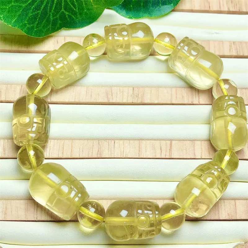 

Natural Citrine Pixiu Bracelet Clear Round Beads Bracelet Crystal Stretch For Women Man Gift 1PCS 16MM-19MM
