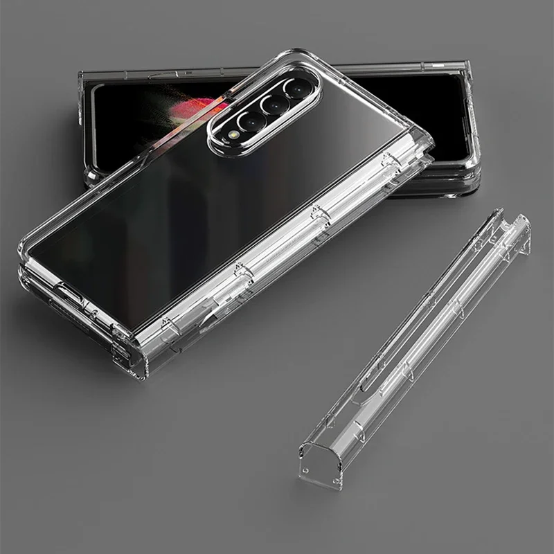 

For Samsung Galaxy Z Fold 5 4 3 5G With Front Screen Protector Pen Slot For S Pen Fold Edition Hinge Plastic Clear Case Cover