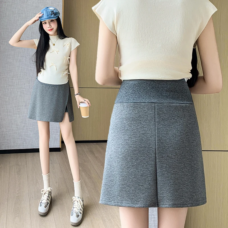 Summer Maternity Belly Skirts with Shorts Inside Fashion Solid Color Side Split Pregnant Woman A-line Skirts Slim Hips Skort