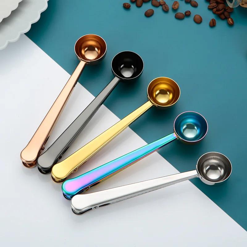 Description Picture 4 of itemTwo-in-one Stainless Steel Coffee Spoon Seal Clip Kitchen Coffee Scoop Food Seal Clip Multi-function Coffee Bean Measuring Spoon