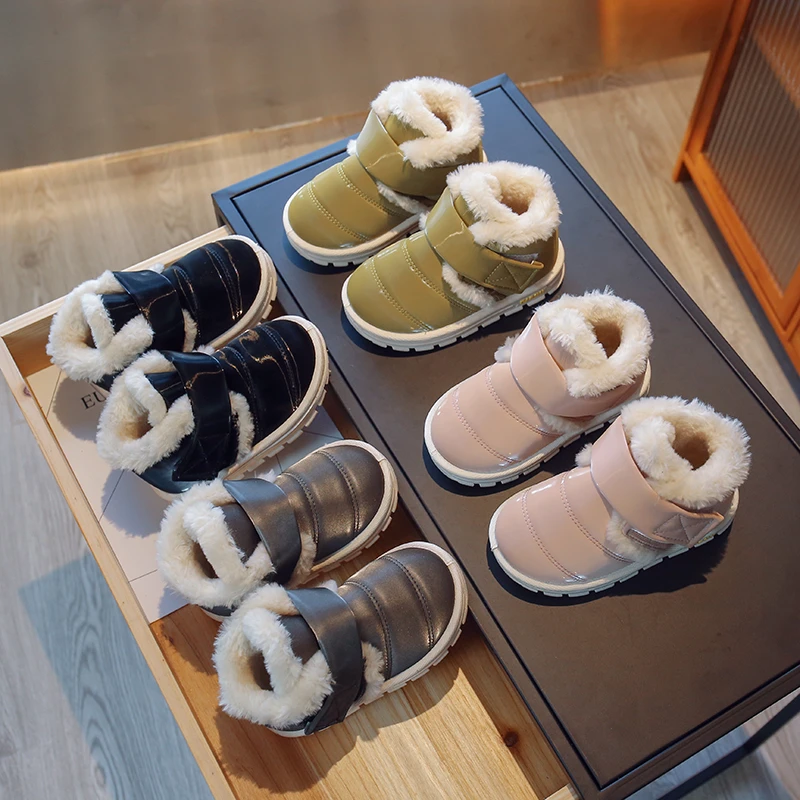 Kids Winter High-Top Sneakers For Boys Girls Shoes Breathable Leather Shoes Black Warm Snow Sneaker Children Casual Walking Shoe
