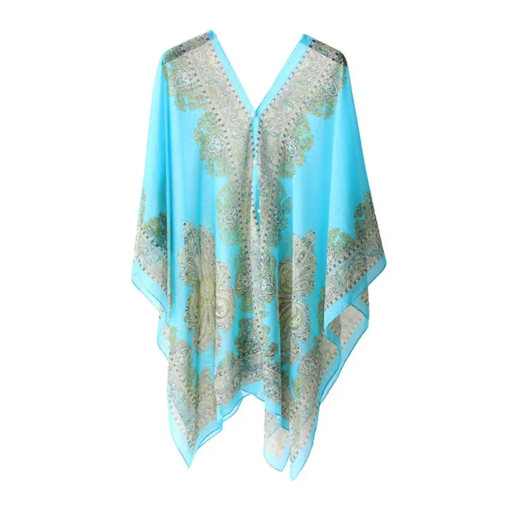 Woman Chiffon Blouse Fashion Women Scarf Shawl Printed Sunscreen Sun Shawl Beach Soft Loose Bikini Cover Tops sunscreen shawl silk scarf shawl