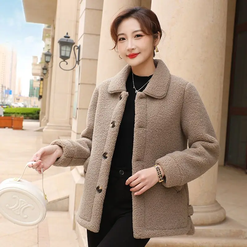 2023 Winter New Women Short Warm Coat Fleece-Lined Thickened Imitation Lamb Wool Coat Fashion Comfort Outwear