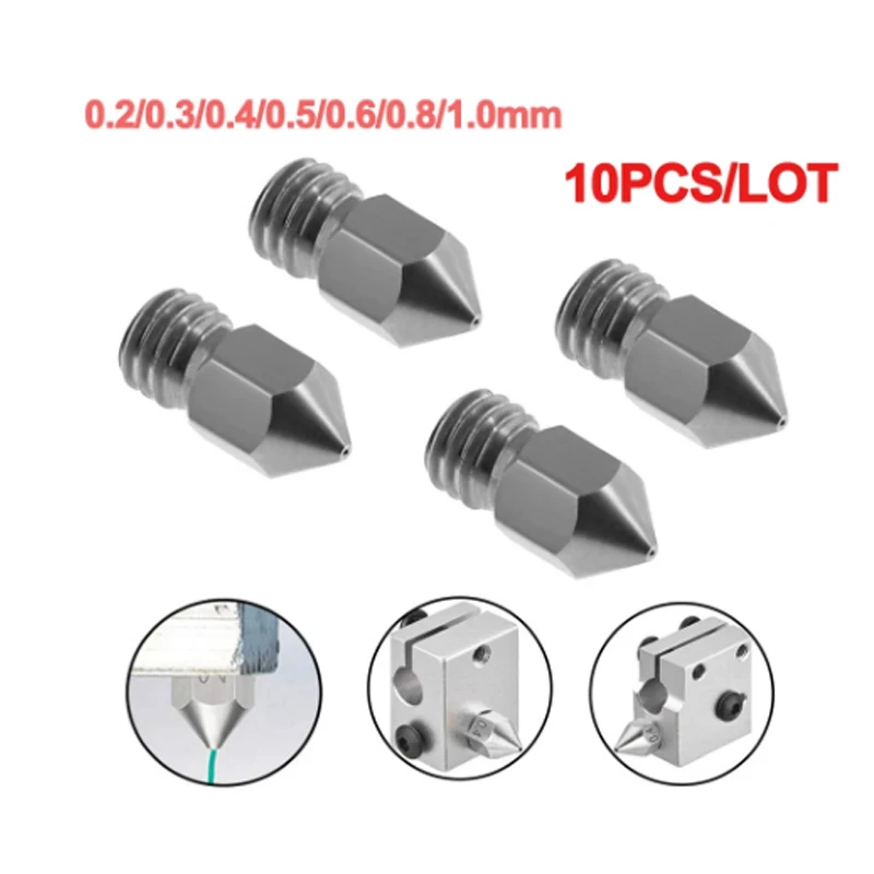 

10pcs 3D Printer Parts Reprap I3 MK8 Stainless Steel Nozzle 0.2/0.3/0.4/0.5mm MK8 Extruder Print Head for 1.75MM ABS PLA Printer