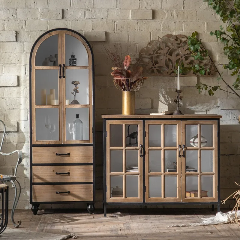 

American style retro dining cabinet, solid wood antique porch cabinet, homestay living room, wine cabinet